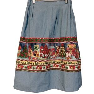 Vintage handmade chambray toyland holiday‎ Christmas skirt (small?)